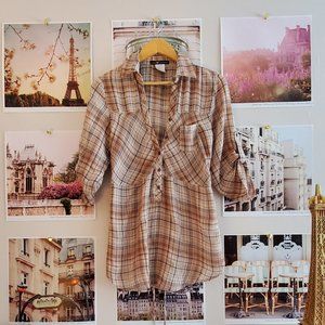 Love Squared Brown Plaid Boho Tunic Top